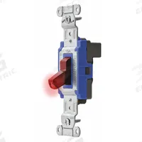 HUBBELL Wall Switch: Toggle Switch, Single Pole, Maintained, Red, 120/277V AC, 15 A (MPN SNAP1201PLR). Key specifications — Illuminated: No; Voltage Rating: 120/277V AC.