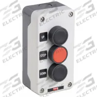 DAYTON Control Station: (3) Push Buttons, 0 Pilot Lights, 2NO/1NC, Up/Stop/Down, (3) Push Buttons (MPN 32W273). Key specifications — Brand: DAYTON; Operator Legend: Up/Stop/Down; Operator Color: Red; Operator Configuration: (3) Push Buttons; Operator Configuration Type: (3) Push Buttons.