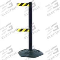 TENSABARRIER Barrier Post with Belt: Black/Yellow, Chevron, No Legend, 7 1/2 ft Belt Lg, Black (MPN 886T2-33-STD-NO-D4X-C). Key specifications — Base Material: Rubber; Belt Color: Black/Yellow; Brand: TENSABARRIER; Post Material: Plastic; Post Color: Black; Message: No Legend.