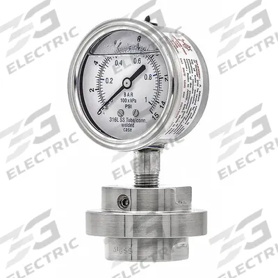 PIC GAUGES Pressure Gauge with Diaphragm Seal: 0 psi to 15 psi, 301L/3JJJ, 2 1/2 in Dial - Low-Pressure Dial Pressure Gauges with 316 SS Mini-Seal
