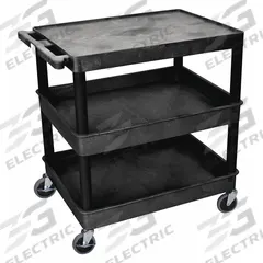 APPROVED VENDOR Utility Cart: 400 lb, 3 Shelves, 32 in L x 24 in W Self, Black, Flat (MPN TC211-B). Key specifications — Shelf Color: Black; Brand: APPROVED VENDOR; Caster/Wheel Configuration: (2) Swivel.