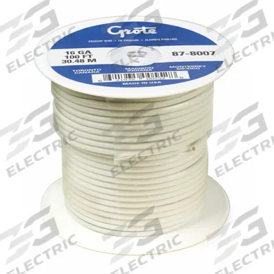 GROTE Automotive Wire: GXL, 100 ft, 1 Conductor, 16 AWG, White - XLPE-Insulated General Purpose Primary Wires