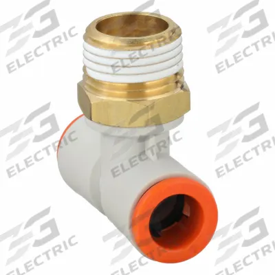 SMC Push-Fit Tee Fitting: 3/8 in OD x 3/8 in OD x 3/8 in Pipe x 3/8 in Pipe Size - Polybutylene & Brass Tube Fittings