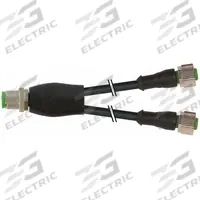 Cordset: M12 Male Straight X (2) M12 Female Straight, 4 Pins, Black, PUR, 1 m Cable Lg (MPN 7000-40701-6330100). Key specifications — Cable Jacket Color: Black; End 1 Gender: Male; End 1 Mounting Orientation: Straight; End 2 Gender: Female; End 2 Mounting Orientation: Straight; End 2 Connection Type: (2) M12; IP Rating: IP65; Brand: MURRELEKTRONIK.
