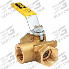 APPROVED VENDOR Manual Three-Way Ball Valve: 3/4 in, Brass, L Flow, FNPT x FNPT x FNPT, Two-Piece (MPN XV533P-12). Key specifications — Brand: APPROVED VENDOR; Handle: Lever.