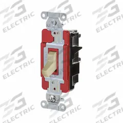 HUBBELL Wall Switch: Toggle Switch, 3-Way, Maintained, Ivory, 120/277V AC, 20 A (MPN HBL1223STI). Key specifications — Illuminated: No; Voltage Rating: 120/277V AC.