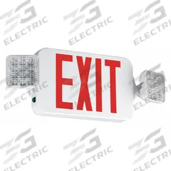 Exit Sign with Emergency Lights: White, 1 or 2 Faces, Red, LED, Ceiling/Wall, Nickel Cadmium (MPN CCRHOSQ). Key specifications — Voltage: 120/277V AC; Self Diagnostics: No; Housing Color: White; Brand: COMPASS; Directional Indicators: Universal Field Selectable Chevrons; Lighting Technology: LED; Remote Capable: No; Text Color: Red.