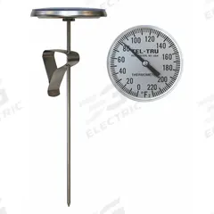 TEL-TRU Clip On Thermometer: 50°F to 500°F /0°C to 250°C, +/- 1% Accuracy, 12 in Stem Lg (MPN LT330R-1209). Key specifications — Temperature Units: Fahrenheit; Accuracy: +/- 1%; Brand: TEL-TRU.