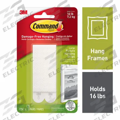 COMMAND Large Picture Hanging Strip: 0.75 in Overall Wd, 3.65 in Overall Lg, White - Picture-Hanging & Adhesive Hook Replacement Pieces