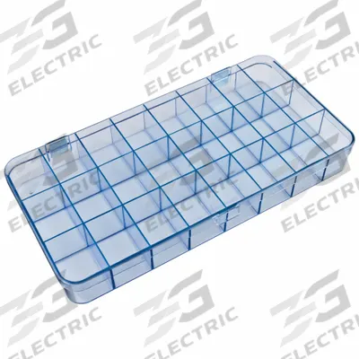 FLAMBEAU Compartment Box: 6 1/4 in x 12 1/4 in x 1 3/4 in, Clear, 24 Compartments - Small Parts Compartmented Boxes with Fixed Dividers