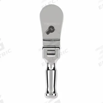 TEKTON Hand Ratchet: Pear, Reversible, 4 in Overall Lg, Polished, 4° Min Arc Swing - Standard-Head Ratchets
