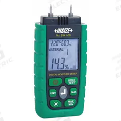 INSIZE Moisture Meter: Digital, Pin, ±2% Moisture Content Accuracy, Brick/Cement/Drywall/Mortar/Wood (MPN 9341-50). Key specifications — attr999354: Digital; attr1009284: Impact Pin; attr1009272: Auto Power Off; attr999347: Cement; attr999383: ±2%; attr999345: INSIZE.