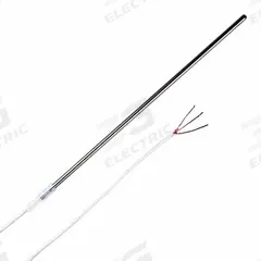 OMEGA Long-Life & High-Accuracy RTD Probes: -58°F to 482°F /-50°C to 250°C, Class A, 6 in Probe Lg (MPN PR-10L-3-100-1/4-6). Key specifications — Connector Type: Wire Leads; Cable Length: 40 in; Brand: OMEGA; Accuracy: Class A.