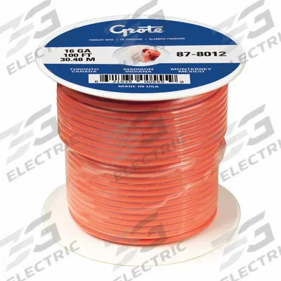 GROTE Automotive Cable: GXL, 100 ft, 1 Conductor, 16 AWG, Orange - XLPE-Insulated General Purpose Primary Wires