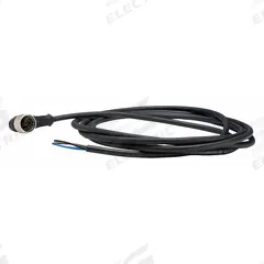 Cordset: M12 Female Right Angle X Bare Wire, 4 Pins, Black, PUR, 5 m Cable Lg, 3 A Max Current (A) (MPN XZCP1241L5). Key specifications — Cable Jacket Color: Black; End 1 Gender: Female; End 1 Mounting Orientation: Right Angle; End 2 Connection Type: Bare Wire; IP Rating: IP67; Brand: TELEMECANIQUE SENSORS; Wire Size: 18 AWG; Cable Jacket Material: PUR.