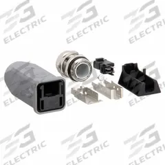 HARTING Han 3A RJ45 Cable-Mount Connector: RJ45, Cat5, Data, 4 Poles, Straight, Cable Gland, Male (MPN 09451151100). Key specifications — Housing Material: Zinc Die-Cast; IP Rating: IP65; Mounting Type: Cable Gland; Connector Color: Gray; Performance Category: Cat5; Application: Data; Connection Type: Insulation Displacement; Connector Gender: Male.