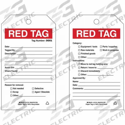 BRADY Tag: 4 in Wd, 7 in Ht, White, Paper, Rectangle, 0.01 in Thick, 100 Tags - 5S Red Tags