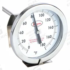 DWYER Clip On Dial Thermometer: 0°F to 180°F, +/- 2% Accuracy, 5 in Stem Lg, Fahrenheit (MPN CBT1750101). Key specifications — Accuracy: +/- 2%; Brand: DWYER; Temperature Units: Fahrenheit.