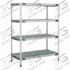 METRO Plastic Industrial Shelving: 18 in x 30 in, 62 in Overall Ht, 4 Shelves, Antimicrobial (MPN X326GX3). Key specifications — Resistance Properties: Antimicrobial; Frame Material: 304 Stainless Steel; Shelving Material: Polymer; Brand: METRO.