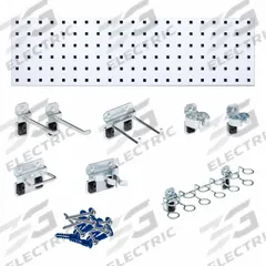 TRITON PRODUCTS Pegboard Strip Kit: Square, 3/8 in Peg Hole Size, 48 in x 31 1/2 in x 9/16 in, Steel (MPN LBS31T-WHT). Key specifications — Material: Steel; Finish: Epoxy Coated; Peg Hole Shape: Square; Includes: Extended Spring Clips; Color: White; Brand: TRITON PRODUCTS.