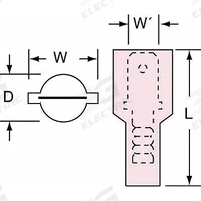 3M Wire Disconnect: Male Tab, Red, Nylon, Full Coverage, 22 AWG – 18 AWG Wire Size - Fully Insulated Quick Disconnects