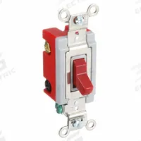HUBBELL Wall Switch: Toggle Switch, 4-Way, Maintained, Red, 120/277V AC, 20 A (MPN HBL1224R). Key specifications — Illuminated: No; Voltage Rating: 120/277V AC.