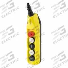 GIOVENZANA Pendant Control Station: (5) Push Buttons, 4NO/1NC, Emergency Stop, NEMA 4X (MPN PL05-E). Key specifications — AC Contact Rating: 16 A @ 690 V; Action: Maintained/Momentary/Momentary/Momentary/Momentary; DC Contact Rating: 2 A @ 690 V; Enclosure Material: Thermoplastic; Legend: Emergency Stop; Mounting Orientation: Vertical; Operator Configuration: (5) Push Buttons; Brand: GIOVENZANA.