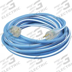 SOUTHWIRE Extension Cord: Outdoor Use, 25 ft Lg, Outlet, 5-15P, 12/3, SJEOW, Blue/White, 125V AC (MPN 1637SW0061). Key specifications — Brand: SOUTHWIRE; Temperature Rating: -94° to 221°F; NEMA Plug Configuration: 5-15P.