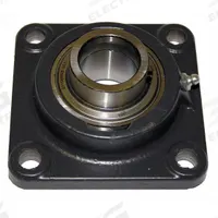 TIMKEN 4 Bolt Flange Bearing: Radial Ball, 1 1/4 in Bore, Cast Iron, Set Screws, 4 5/8 in Lg, Square (MPN YCJ 1-1/4 SGT). Key specifications — Bore Type: Cylindrical; Brand: TIMKEN; Lubricant Material: NLGI #2 Equivalent; Mounting Bolt Size: 7/16 in; System of Measurement: Inch.