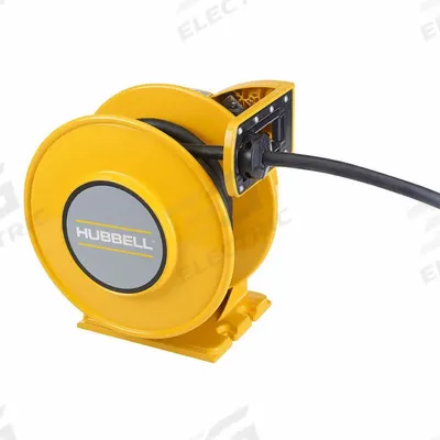 HUBBELL WIRING DEVICE-KELLEMS Extension Cord Reel: Ratchet Lock, 25 ft Cord Lg, 10 AWG, SJO - Hardwired Self-Retracting Cord Reels