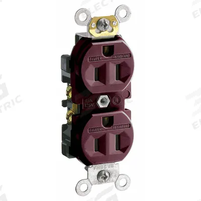 LEVITON Receptacle: Duplex, 5-15, Brown, 125V AC, 15 A, 2 Pole / 3 Wire (MPN TCR15) - General Purpose Receptacles