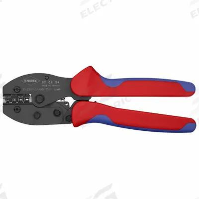 KNIPEX Crimper: For Non-Insulated Open Barrel Connectors, 8 5/8 in Overall Lg - Controlled-Cycle Wire Connector & Terminal Crimpers