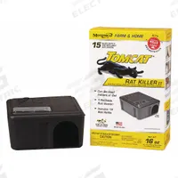 TOMCAT Rodent Station: Box Trap, Box, 16 oz Container Size, Bromethalin, Blocks, 9 3/4 in Overall Ht (MPN 22814). Key specifications — Reusable: Yes; Color: Black; Material: Plastic; Brand: TOMCAT; Container Type: Box; Form: Blocks; Includes: (15) Bait Blocks; Active Ingredients: Bromethalin.