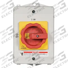 SIEMENS Safety Switch: Non-Fusible, 30 A, Three Phase, Non-Metallic (MPN 3LD22640TB530US2). Key specifications — Environment: Indoor/Outdoor; Phase: Three; Handle Color: Red/Yellow; Housing Material: Plastic; Standards: VDE Approved; Brand: SIEMENS; For Environment: Indoor Rated.