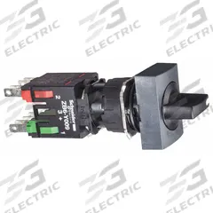 SCHNEIDER Selector Switch: 16 mm Panel Mounting Size, 3 Positions, Short Lever, 1NO/1NC (MPN XB6DD225B). Key specifications — AC Contact Rating: 1.5 A @ 240 V; Action: Maintained/Maintained; Cam: No Cam Included; DC Contact Rating: 0.1 A @ 250 V; Hazardous Location Specification: Not Rated; Operator Head Material: Plastic; Operator Head Type: Short-Handled Knob; Operator Illumination: Non-Illuminated.