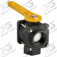 BANJO Manual Three-Way Ball Valve: 2 in, Polypropylene, L Flow, FNPT x FNPT x FNPT, Three-Piece (MPN V200BL). Key specifications — Brand: BANJO; Handle: Lever.