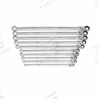 GEARWRENCH Box End Wrench Set: Alloy Steel, Chrome, 10 Tools - SAE, Double End, 12-Point, Ratcheting Box End Wrench Sets