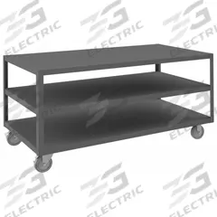 DURHAM MFG Work Table: Fixed Ht, Steel, 60 in x 30 in, 1,200 lb Overall Load Capacity (MPN HMT-3060-3-95). Key specifications — Unit Type: Not Expandable or Modular; Assembly: Fully Assembled; Wheel Material: Phenolic; Frame Material Finish: Powder Coated; Mobility: Casters; Height Adjustability: Fixed Height; Included Components: Vice Support Shelf; Frame Construction: Welded Only.