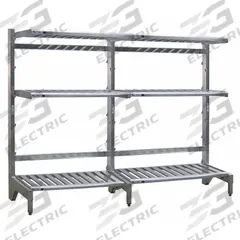 NEW AGE INDUSTRIAL Cantilever Rack: 96 in x 21 in x 72 in, 3 Shelves, 300 lb Shelf Capacity (MPN 99879). Key specifications — Material: Aluminum; Shelf Configuration: Standalone; Brand: NEW AGE INDUSTRIAL.