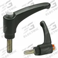 ELESA Adjustable Handles: Black Cap, Plastic w/ SS Thread, 5/16"-18 Thread, 1 in Thread Lg, Plastic (MPN 90235441-C1). Key specifications — Push Button Color: Black; Brand: ELESA.