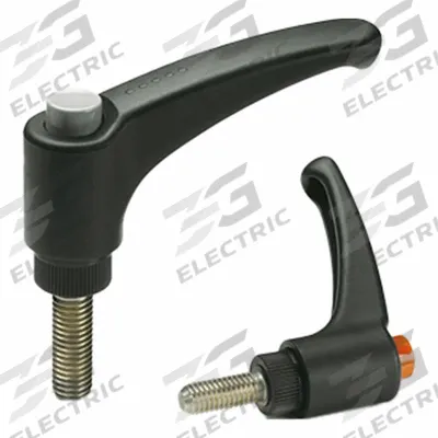 ELESA Adjustable Handles: Black Cap, Plastic w/ SS Thread, 5/16"-18 Thread, 1 in Thread Lg - Teardrop-Style Colored-Cap Adjustable Handles with Threaded Stud