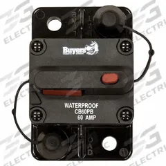 Automotive Circuit Breaker: CB, 42V DC, 60 A at 42V DC, Stud (MPN CB60PB). Key specifications — Series: CB; Voltage: 42V DC; Interrupt Rating: 60 A at 42V DC; Terminal Connection: Stud; Circuit Breaker Type: Hi-Amp Circuit Breaker; Brand: BUYERS PRODUCTS.