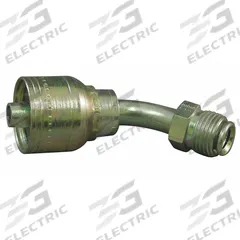 AEROQUIP Hydraulic Crimp Fitting: Steel x Steel, 45° Elbow, -4 For Hose Dash Size, Male x Genderless (MPN 1AA5MFA4). Key specifications — For Hose Dash Size: -4; Fitting Gender: Male x Genderless; Fitting Connection Type: Inverted Flare x Crimp; Thread Size: 1/2"-20; Brand: AEROQUIP.