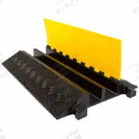 GUARDIAN FLOOR PROTECTION Cable Protector: 2 Channels, Hinged, 3 1/4 in Max Cable Dia, 24 in Wd (MPN DH-CP-7). Key specifications — attr1468: GUARDIAN FLOOR PROTECTION; attr1473: Black/Yellow; attr1477: Cable Ramp-Straight Section; attr1483: Rubber.