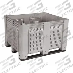 DECADE PRODUCTS Bulk Container: 25.4 cu ft, 48 in x 40 in x 31 in, Lid Not Included, 4-Way Entry (MPN M022000-104). Key specifications — Brand: DECADE PRODUCTS; Stackable: Stacking Capable; Shape: Rectangular; Runner Location: Long Side; Fork Entry: 4-Way Entry; Container Wall Type: Vented; Mobility: Stationary; Fork Pockets: Fork Pockets Included.
