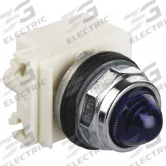 SCHNEIDER ELECTRIC Pilot Light: 30 mm Panel Mounting Size, Blue, Incandescent, 9001K Series (MPN 9001KP35L9). Key specifications — Series: 9001K; Brand: SCHNEIDER; Includes Push-To-Test: No Push-To-Test Included.