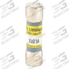 LITTELFUSE Fuse: FLQ Series, Midget, Time-Delay, 5 A, 500 V AC, 300 V DC, 13/32 in x 1 1/2 in (MPN FLQ005). Key specifications — Series: FLQ; Brand: LITTELFUSE.
