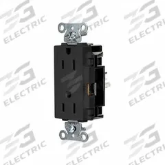 HUBBELL Receptacle: Decorator Duplex, 5-15, Black, 125V AC, 15 A, 2 Pole / 3 Wire (MPN HBL2152STBK)