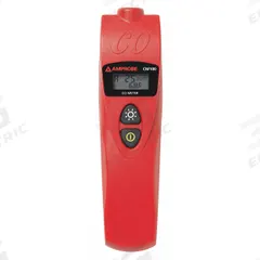 AMPROBE Carbon Monoxide Detector: Custom Alerts/Self-Test, Gas Analyzers for Carbon Monoxide, Sound (MPN CM100). Key specifications — attr1000617: CM100; attr1000624: AMPROBE; attr1000625: Available Separately; attr1000626: LCD with Backlight; attr1000629: Adjustable CO Warning Level Alarm; attr1000647: ±20% of Reading (0 to 100ppm) (at 20 °C ±5%, 50 ±20% RH); attr1000648: Battery; attr1028581: Sound.