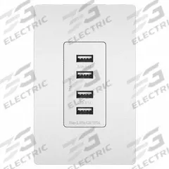 USB Receptacle: 4 USB Ports, USB Type A, White, 125V AC, 15 A (MPN TM8USB4WCC6). Key specifications — Brand: LEGRAND.